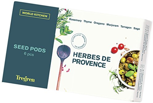 Tregren Kit de 6 graines Herbes de Provence pour Potager d'intérieur autonome - Kit de 6 capsules prêt à pousser avec graines de Romarin, Marjolaine, Thym, Estragon, Origan et Sauge.