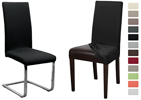 BEAUTEX Stuhlhusse Jersey Baumwolle Stretch elastisch 6er Set Schwarz | auch passend für Freischwinger & Schwingstühle, atmungsaktiv, pflegeleicht, formstabil, universelle Passform, rutschfest