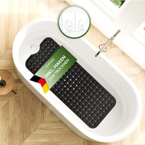 SilverRack Badewannenmatte 100x40 cm (Schwarz) - Antirutschmatte Badewanne BPA frei für Kinder und Babys - Duschmatte schimmelresistent & maschinenwaschbar - Badematte rutschfest