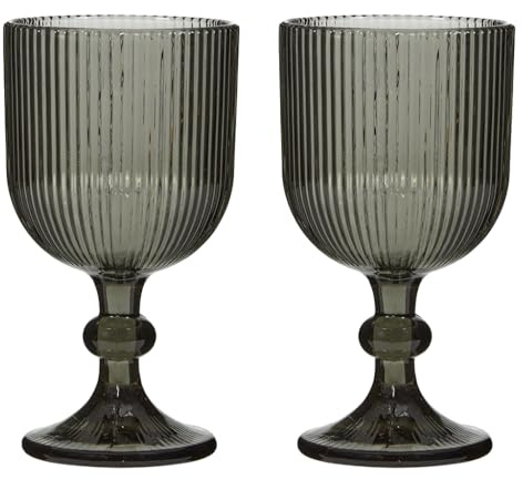 Dibor Set of 2 Grey/Black 360ml Tinted Embossed Wine Glass Goblets Alfresco Dining Glassware (DK48)