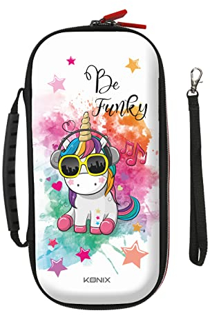 Konix Unik Housse de Protection et Transport pour Consoles Nintendo Switch, Switch Lite et Switch OLED - Rangement 8 Jeux - Motif Be Funky, Licorne