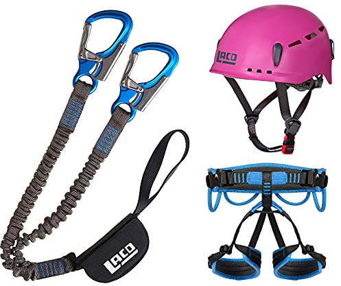 LACD Klettersteigset Pro EVO 3.0 + Klettergurt Start Größe S + Helm Protector 2.0 pink