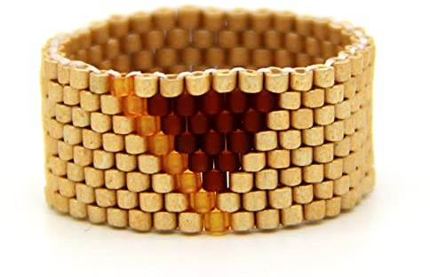 Delica-Glasperlen-Ring in Gold-Nuancen und Rot, gewebter breiter Bandring Peyote-Stitch flexibler Perlenring #057 Vionise