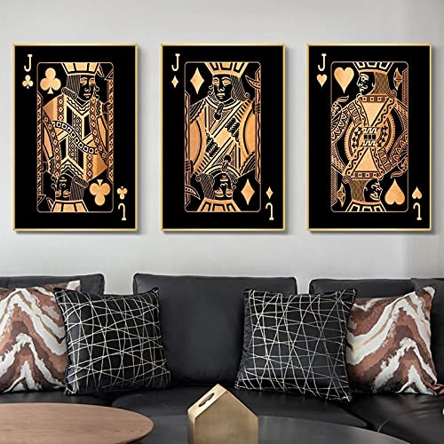 Druck Leinwand Malerei Wandkunst Poster Gold Silber Spielkarten König Königin HD Abstrakte Cuadros Bilder für Club Bar Wohnkultur 30x40cm (12x16in) x3 Mit Rahmen