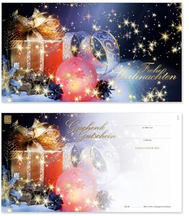 GESCHENKGUTSCHEINcom by POS-HAUER. 50 Gutscheine. Blanko zum Selberausfüllen. Für Weihnachten, für Firmen mit Weihnachtsmotiv.