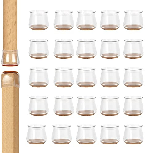 Bigqin 24 Pieces Chair Leg Floor Protectors Silicone Furniture Cups Soft Table feet Cover with Felt Pads, Cap for Round and Square Leg, Without Leaving Marks Scratches Noise, Transparent, S