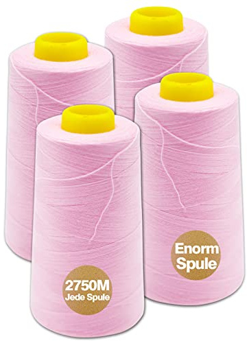 Sygarn overlockgarn 100% polyester sygarn set för tråd symaskin 4 sytråd tgarn rivfast symaskingarn tråd överlock garn 40/2 vardera 2745 m, totalt 11000 m (ROSA)