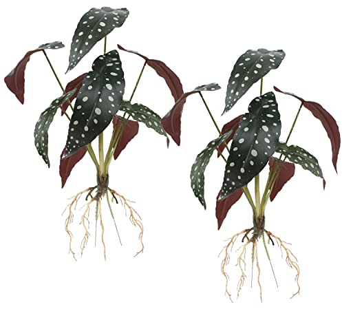 Rinlong Artificial Polka Dot Begonia Tropical Plants for Home Decor Indoor Angel Wing Begonia Fake Spotted Trout Begonia Faux Safari Jungle Leaves