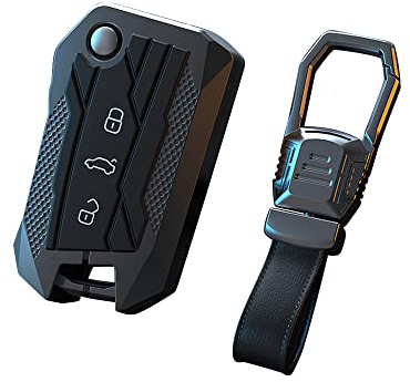 ontto Autoschlüssel Hülle passend für VW Golf 7 Mk7 Jetta 4 T-ROC Leon 3 Toledo 4 / Arona/Ateca/Skoda Rapid Spaceback Schlüsselanhänger Schutzhülle Schlüsseltasche 3 Tasten Schlüsselbox Schwarz B