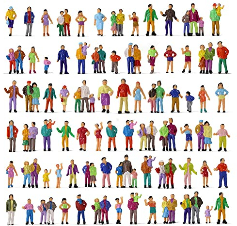 URPIZY 100 Stück Personenfiguren, Modell-Personen, Maßstab 1:87, Modellzüge, architektonische Kunststoff-Figuren, kleine Menschen, sitzen und stehen, für Miniatur-Szenen, Freunde, Klassenkameraden