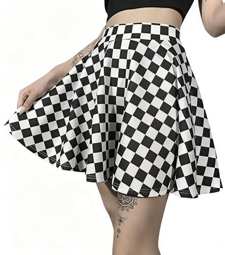 DINGJIUYAN Weißer Tennisrock, Übergröße, Steampunk, Satinrock, Emo Kleid, A-Linienrock, Plissee-Minirock für Damen, Farbe: Schwarz, Größe: 52