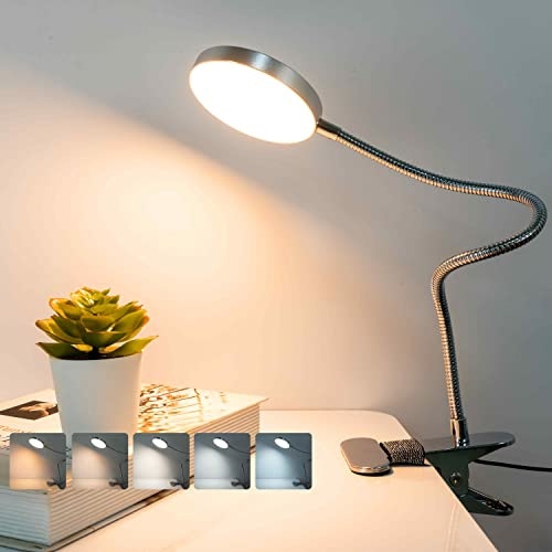 LiFMIRA Clip-on Lamp Reading Light - 5 Color Modes, 10 Brightness Levels, 8W, 66 LED, Eye-Caring Metal Clamp Light with Gooseneck for Bed, Headboard, Desk, Video Conferencing, Makeup