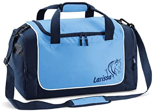 Sporttasche mit Name | Pferd BLAU | personalisierbar individuell Bedruckt Reittasche Reitzubehör Geschenk für Kinder & Erwachsene kleine Reisetasche Schulsport Geschenk Schulanfang