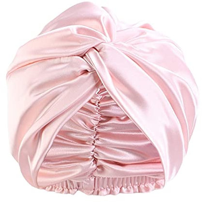 Weiche, seidige, doppellagige Satinhaube für Damen, solide Schlafmütze, elastische Haarpflege, Schlafkappe für natürliches Haar