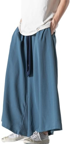 GURUNVANI Pantalón de pierna ancha para hombre, pantalón japonés de yoga, pantalón Hip Hop baggy, L