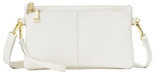 ZOUIQSS Triple Zip Small Crossbody Bag Lightweight Purses Faux Leather Wristlet Clutch, Includes Adjustable Shoulder(White(LZ))