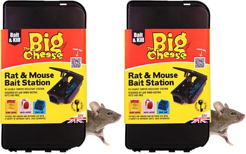 The Big Cheese Rat and Mouse Bait Box - Safe Control of Rat Poison and Mouse Poison, Black (Pack of 2)