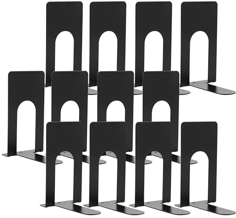 6 Paare Buchstütze,Buchstützen,Bücherhalter,Buchstützen, Metall,Book Holder, Geeignet für Schule, Bibliothek, Haus, Büro, rutschfestes Bücherregal (Schwarz/12 Stück)