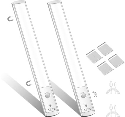 AFQLED Lampe De Placard Sans Fil 32Cm, Dimmable Et Rechargeable Avec Détecteur De Mouvement, Reglette LED Pour Cuisine, Sous Meuble, Armoire, Placard, Escalier - 2 Pièces