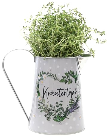 dio only for you Kanne Kräutertopf mit Kräuterherz | Metall Dekokanne Blumentopf für Kräuter | 19,5 cm