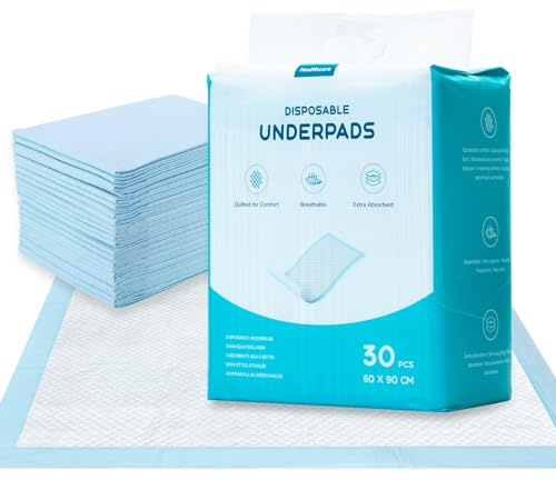 EUROPAPA® Engångsbädd för vuxna 30 stycken, 60 x 90 cm 6-lagers inkontinensdyna, 60 g/styck blå vattentäta läckagesäkra hygiendynor för äldre patienter husdjur barn