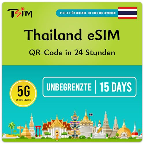 TSIM Thailand eSIM-Karte 15 Tage unbegrenzte Daten + lokale Anrufe mit lokaler Nummer + CallHome | Auto-Aktivierung | 5G DTAC-Netzwerk mit Tethering/Hotspot/Internet-Sharing