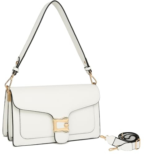 Travistar Umhängetasche Damen Kleine Handtasche Damen PU Leder Crossbody Bag Damen Schultertasche Abendtasche Kupplung mit 2 Abnehmbar Breiter Gurt Kreditkartenfächer Weiß