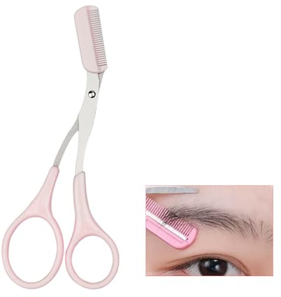 Forbici per sopracciglia, forbici per sopracciglia, con pettine, spazzola per sopracciglia, tagliasopracciglia, tagliasopracciglia, in acciaio inox, per donne e uomini (rosa)