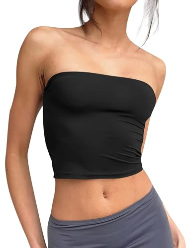 Singular-Point Bandeau Top Damen Crop Tops Y2K Mädchen Bustier Sommer Schulterfrei Tube Tops Ärmellos Vintage Outfits Slim Fit Oberteil (DE/NL/SE/PL, Alphanumerisch, XL, Regular, Regular, Schwarz)