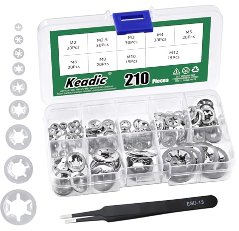 Keadic Set di 211 rondelle M2 M2.5 M3 M4 M5 M6 M8 M10 M12 dentata interna in acciaio inox 304 rondella esterna Star Lock, morsetti di fissaggio per alberi