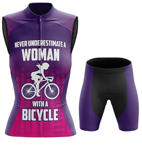 Abbigliamento Ciclismo Completo Bici MTB Donna,Maglia Ciclista Estivo Maglietta da Ciclo Senza Maniche Gilet e Pantaloncini Shorts con 19D Gel Imbottiti,Tuta da Bicicletta Asciugatura Rapida|4,S