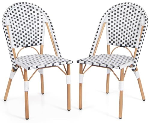 LIFEZEAL Lot 2 Chaises de Jardin en Rotin PE, Chaise Bistrot Extérieur avec Accoudoirs et Dossier, Fauteuil Balcon avec Structure Métallique Robuste, Charge 150 kg, 56,5 x 41 x 88,5 cm