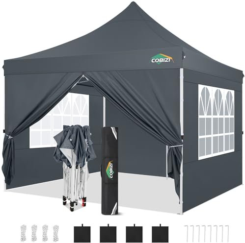COBIZI Gazebo 3x3 Pieghevole Impermeabile con 4 Parti Laterali, UV 50+ Gazebo da Giardino Tenda Padiglione Pop up con 4 Sacchi di Sabbia, per Campeggio, Festival, Feste