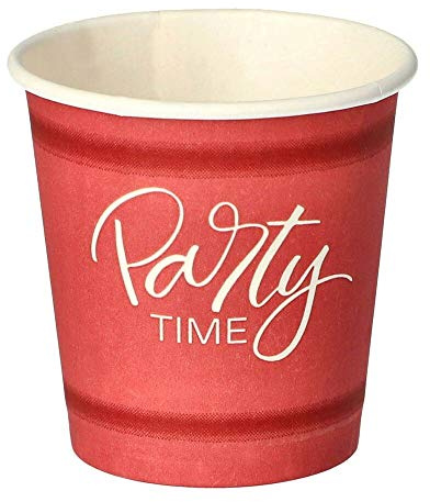 VEPATIM 250 Pappbecher 5 cl rot 'Party Time' mit kompostierbarer Kunststoff PLA beschichtet