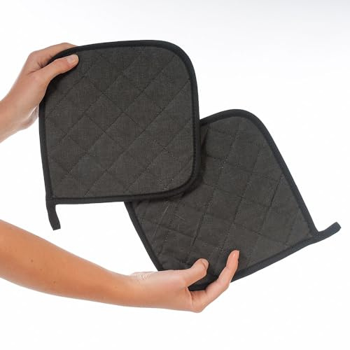 4 Stück Hygostar Topflappen Flamestar | Canvas, schwarz, Einheitsgröße, L: 19,5cm, B: 19,5cm, Karton, Topflappen, Schutzlappen zum Kochen Backen, Küchenzubehör Grillzubehör