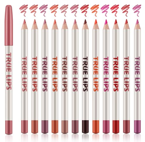 Apooliy 12 Stück Lip Liner Pencil Set,Hochpigmentierte Lippen Makeup Soft Pencils,Langlebig, wasserfest,Glatter ultrafeiner Lippenstift