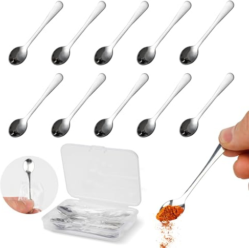 Varpotle 7,3 cm Mini-Löffel aus Edelstahl, 10 Stück, Silber, ideal für Gewürzgläser, Zucker, Salz, Charcuterie
