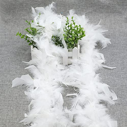 Blausky 1 Stück Federboa Einfarbig Feder Schal Länge ca. 2m Federstola Federstreifen Federschal Flauschige Girlande Federgirlande Kostüm-Accessoire für Charleston 20er Jahre,Karneval,Mottoparty,Weiß