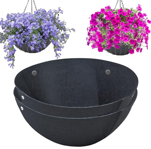 Udewo 2PCS 36cm/14Inch Round Hanging Basket Liners Fabric Hanging Plant Liners Non-Woven Planter Liners Black Felt Liners Replacement Inserts for Garden Flower Pot Outdoor Plants - Avoid Bird Nesting