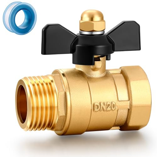 YELUN Garden Hose Brass Shut Off Valve Full Flow, No Restricted-Flow Water Shut-Off Connector, 3/4 GHT x 3/4 GHT Garden Hose Full Port Ball Valve Adapter (Butterfly Handle)