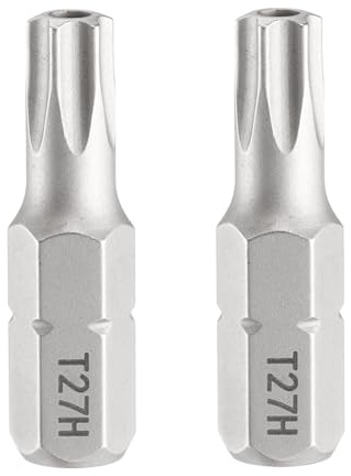 QUARKZMAN 2pcs T27H Embout de Tournevis Torx 1/4 Tige Hexagonale 25mm/1 Longueur Magnétique Tête Étoile à 6 Pans Acier S2 Embout de Tournevis avec Trou
