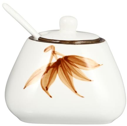 Cabilock 1Pc Set Pot D'Assaisonnement En Céramique Moulin À Sel Poivre Condiment Shaker Bocaux Flocons Cuillère Vaisselle Épice Jar Couvercles Confiture Sucre Récipient Avec