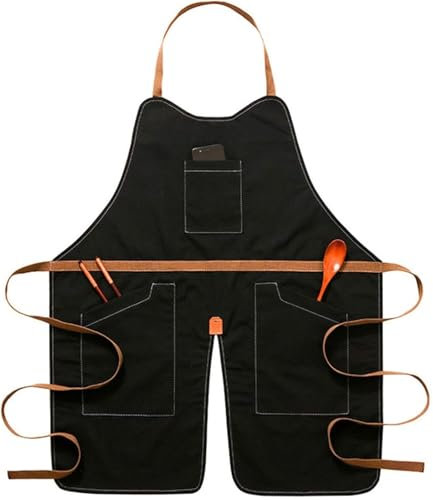 RYRYR Arbeitsschürze, Holzbearbeitungs-, Tischler- und Handwerkerschürzen for Männer, strapazierfähig, Unisex, for Küche, Garten, Töpferei, Handwerkswerkstatt, Garage (1 Stück)(Black)