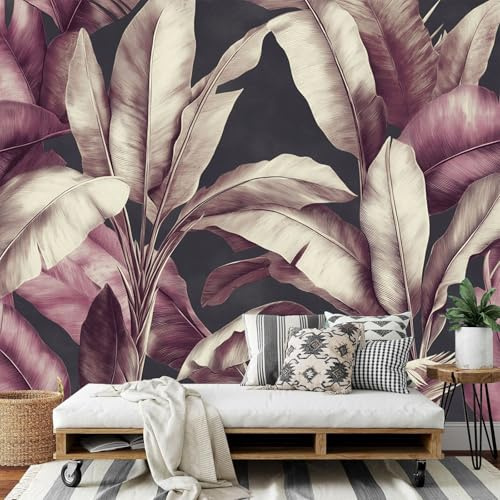 MIATCENRT Papier Peint Panoramique Vintage, Jungle Feuille De Bananier Geant Mural Personnalisé 3D pour Salon Chambre Décoration Murale, 396x280cm (L×H) Poster Enfants Bureau Décoration de Maison
