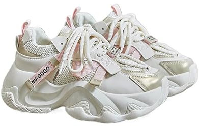 JXpxbao Chunky Turnschuhe für Damen, Damen Chunky Farbblock Netz Sneaker, Schnürung Weiche Sohle Plateau Freizeitschuhe modische Plateau-Lässige Schuhe, Bequeme Keilabsatz Sneaker (Weiß,39)