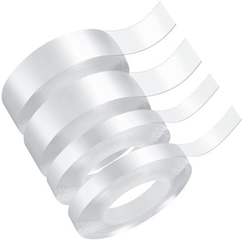 4 Pezzi Nastro Biadesivo Extra Forte Trasparente, Nastro Biadesivo Adesivo di Montaggio Rimovibile Lavabile Non Lascia Tracce Per Muro, Ufficio, Casa - 1cm x 3m/2cm x 3m