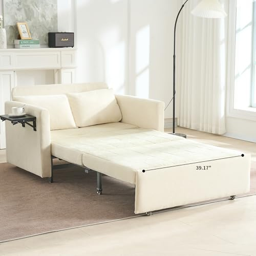 CoVibrant 45 Oversize 3-in-1 Sleeper Chair, 75 Long Pull-Out Sleeper Sofa Bed with Wing Table and Side Pocket for Living Room, Bedroom, Small Space, Beige