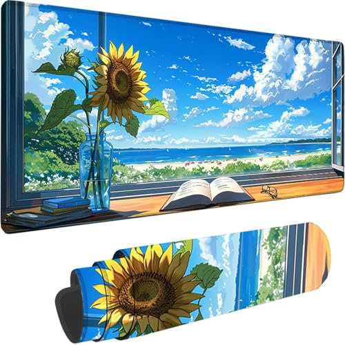 Tapis de Souris Gaming Bleu, Grand Tapis de Souris XXL 1200 x 600 x 3 mm, Paysage Mouse Pad pour Clavier et Bureau, avec Bords Surpiqués et Dos Antidérapant Mousepad for Gamer Gaming Accessoire M-6