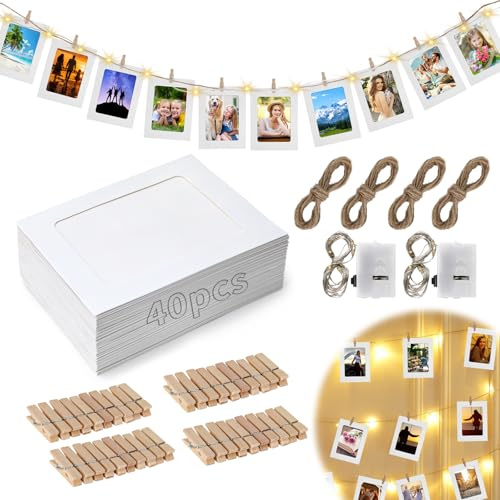 jwogngls Set di 40 Cornici Portafoto in Carta da 10 x 15 cm, Cornice di Carta per Foto DIY, Bianco Cartoncino Portafoto di Classe, Decorazione per Feste di Matrimonio e Compleanno