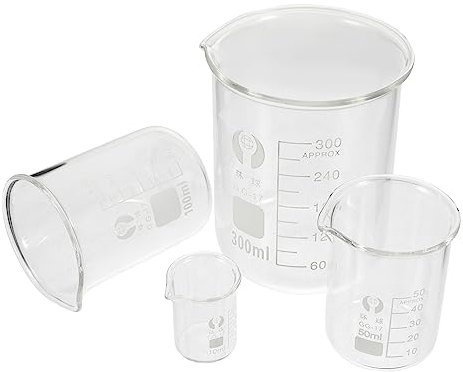 VALICLUD 4pcs Borosilicate Glass Beaker Set with Spout 10ml 50ml 100ml 300ml Chemistry Lab Measuring Cups Scientific Laboratory Glassware for Accurate Liquid Measurement
